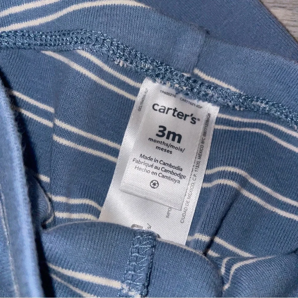 Carter’s Baby Boys 2PC Outfit 3M Blue Stripe Pants & Hooded Button Shirt